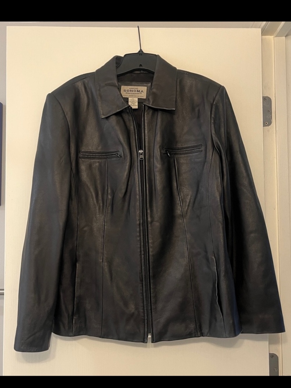 Vintage Sonoma Black Smooth Genuine Lambskin Leather Zip Jacket